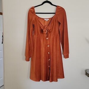 Elegant Long Sleeve Rust Dress